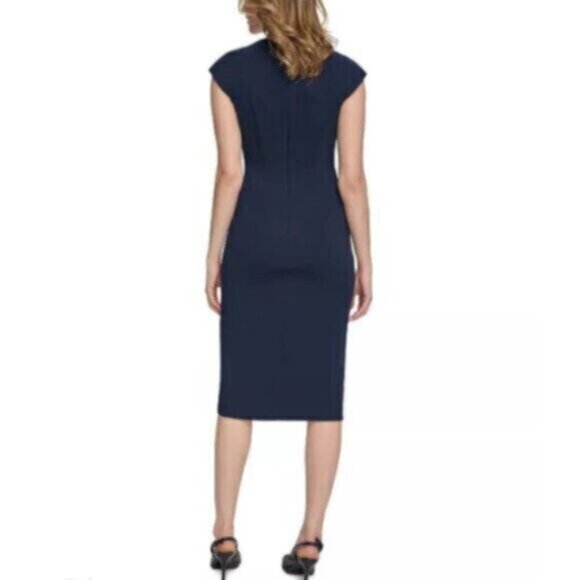 NWT Calvin Klein Side-Ruched Scuba Crepe Sheath Dress - Picture 4 of 17
